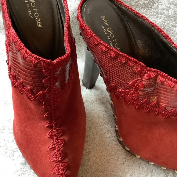 Sergio Rossi Red Embellished suede mules - Picture 2 of 11